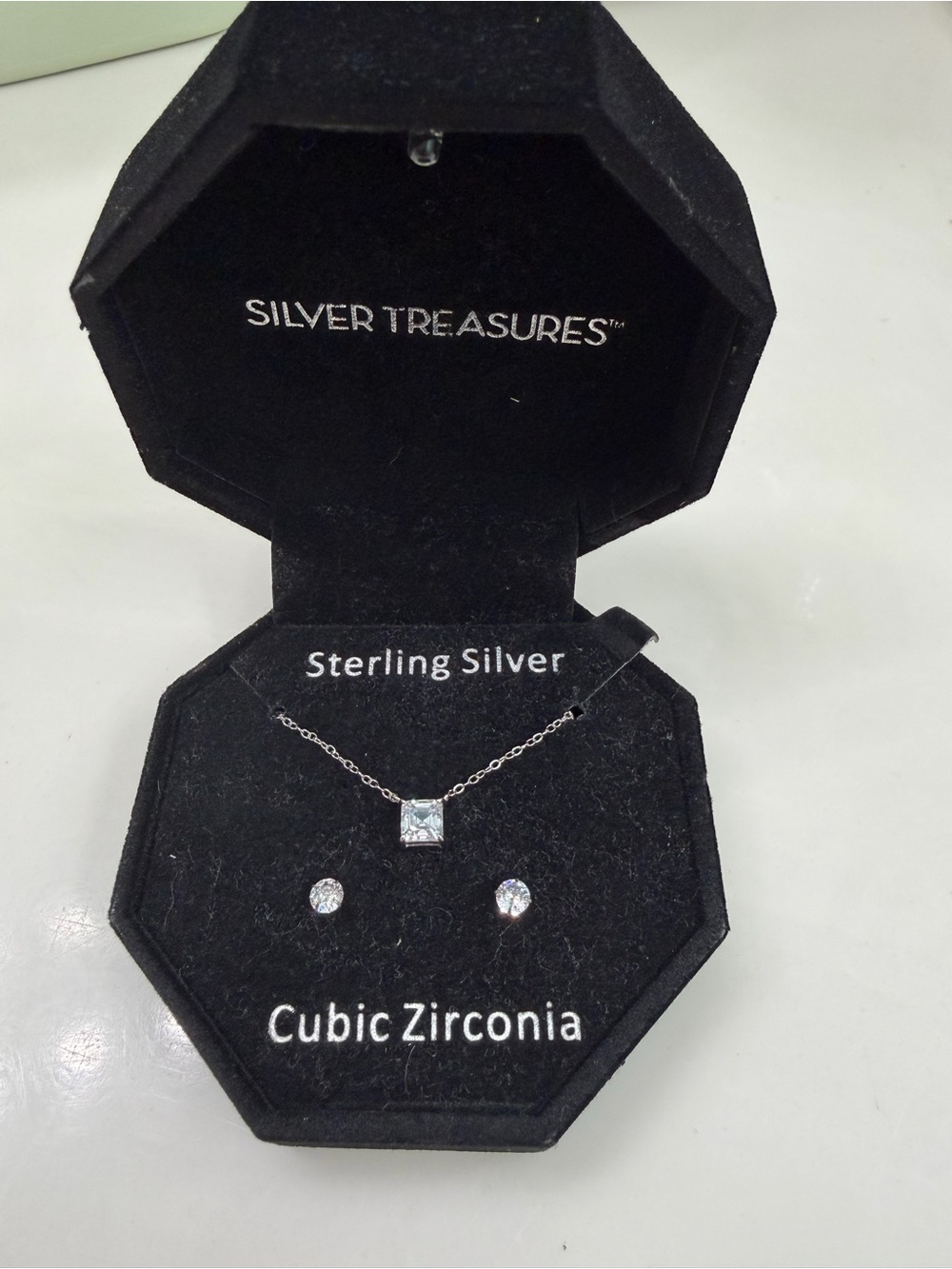 Sterling Silver Cubic Zirconia Necklace and Earrings Set